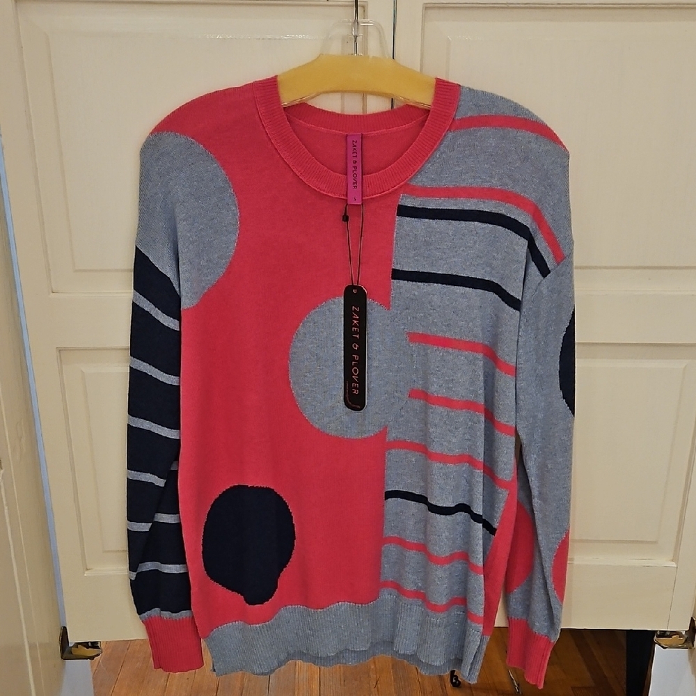 Zaket & Plover Pink and Gray Patterned Sweater